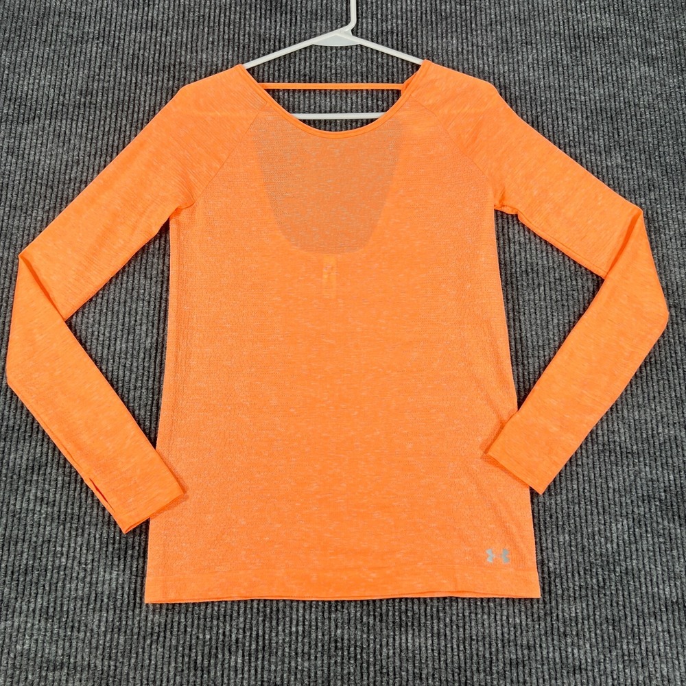 Under Armour Womens Shirt Small Orange Long Sleeve Open Back Activewear Gym Yoga